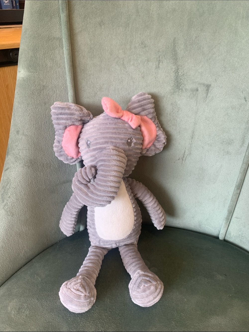 Duck, Duck, Goose brand Soft Gray Corduroy Elephant Plush Pink Accents Baby Girl